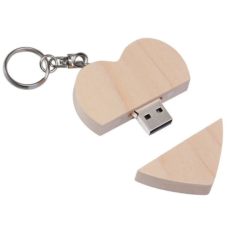 Clé USB Bois en Forme de Cœur 4Go à 128Go – Design Élégant et Personnalisable