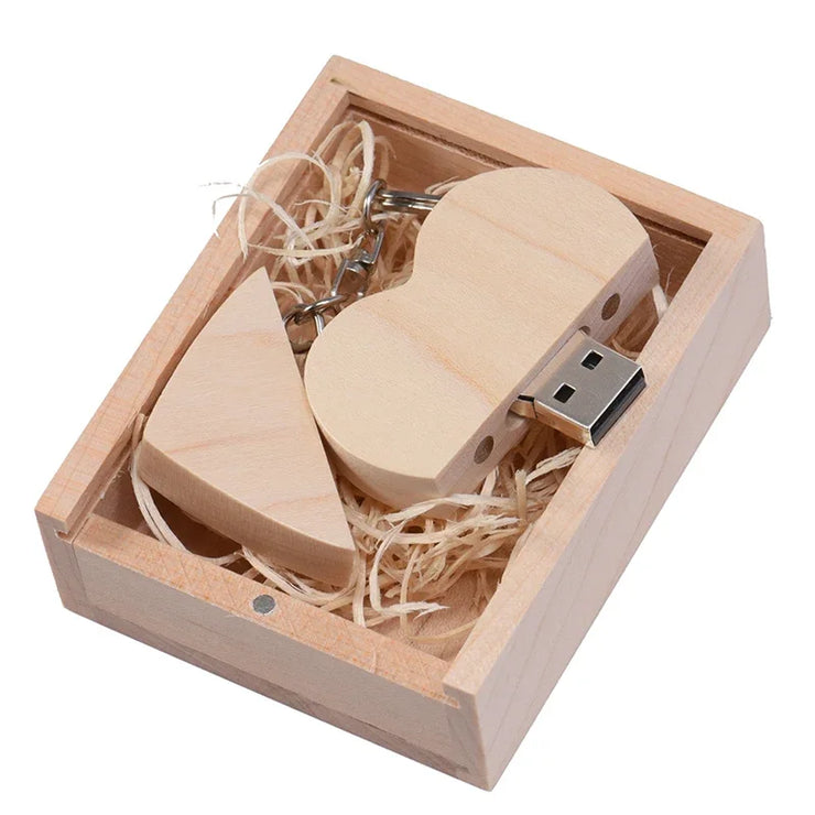Clé USB Bois en Forme de Cœur 4Go à 128Go – Design Élégant et Personnalisable